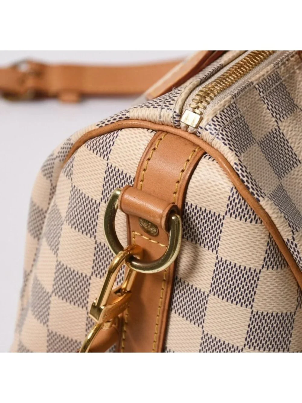 Louis Vuitton Damier Azur Speedy Bandouliere 25 Vachetta Leather White Gold